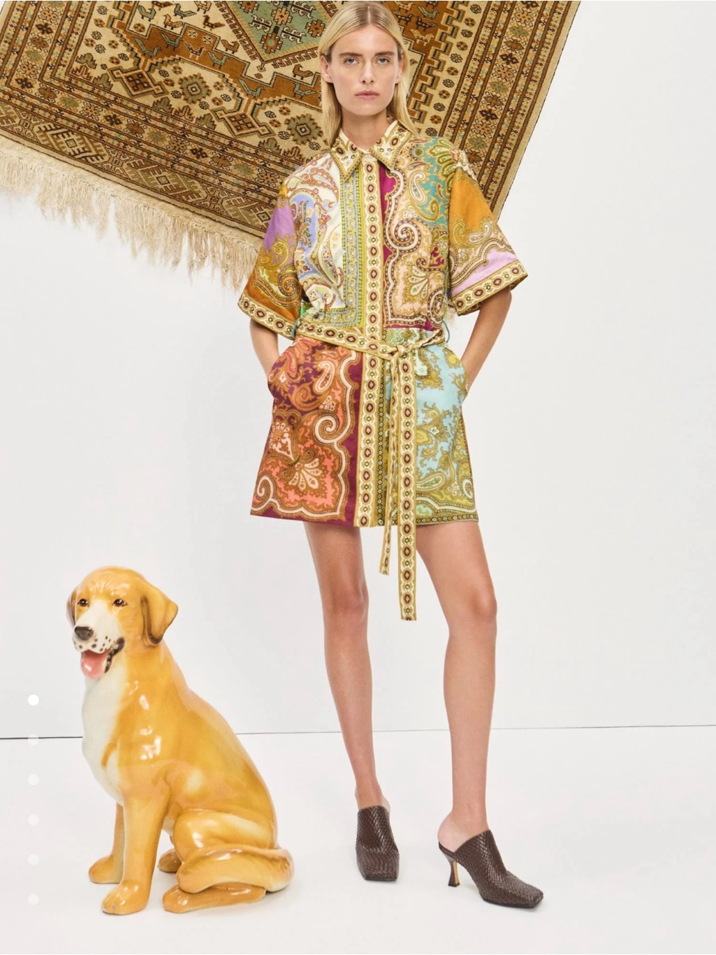 Alemais Multi-Panel Paisley Shirt Mini Dress In Gold, Pink, Orange, Blue
